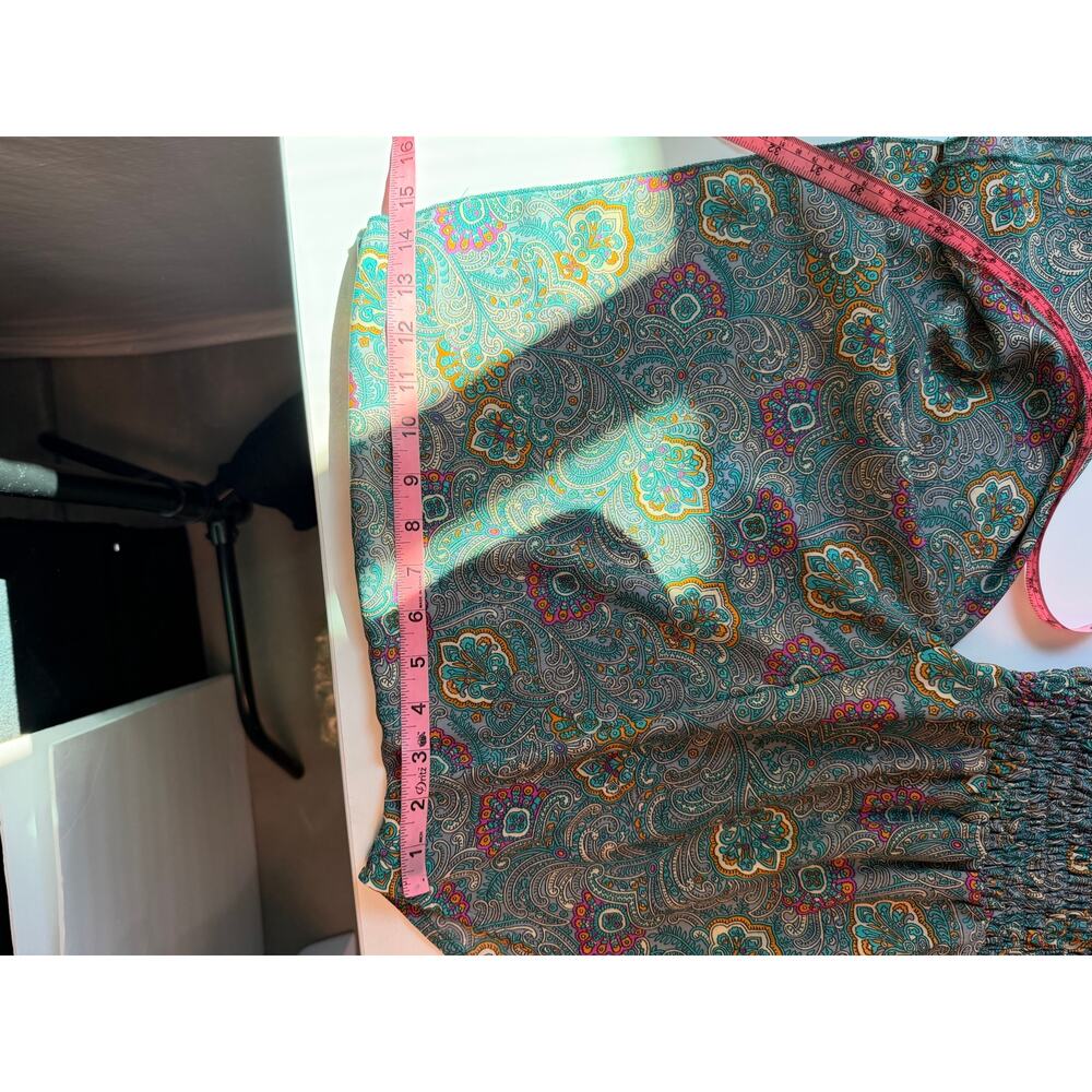 Anthropologie Boemo Green midi dress Paisley Tiered smocked Size L  Boho Regency - Picture 11 of 11
